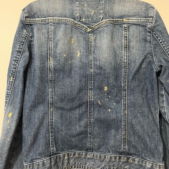Guess distressed denim jean jacket with gold paint speckles, GUC - Picture 5 of 6